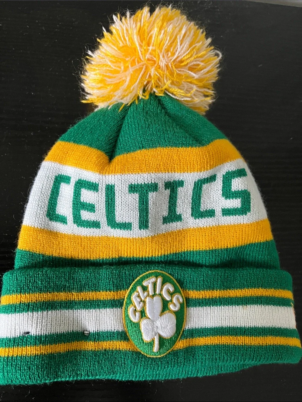 Kids Pom New Era Celtics Beanie - Green & Yellow